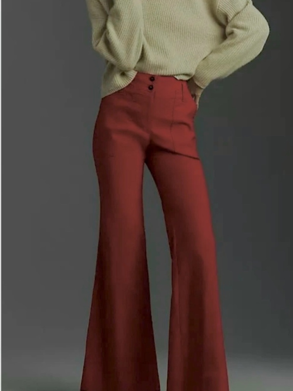 Maeve Wide-Leg High-Rise Pants in Rust Red